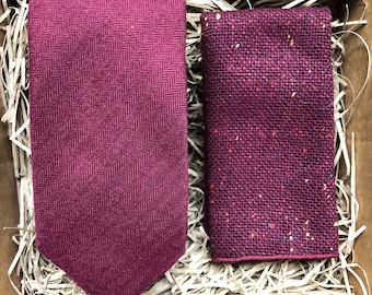 The Trumpet and Oak: Red Men's Tie Set, Burgundy Necktie & Flecked Wool Pocket Square, Mens Gifts, Wedding Ties, Burgundy Red Ties,