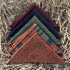 Men&#39;s Pocket Square Hanky Set, Men’s Wool Handkerchiefs, Unique Groomsmen Gifts, Wool Anniversary Gift for Men, Valentines Gifts, Hanks