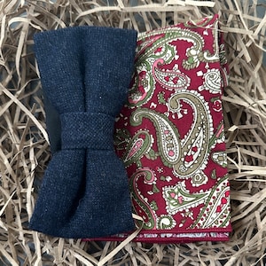 The Bellflower and Paisley: Navy Wool Bow Tie, Gifts For Men, Wedding Attire, Mens Ties, Paisley Pocket Square, Wedding Ties, Gifts For Men