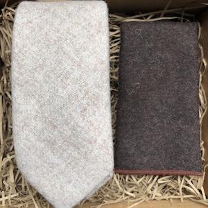 The  Dill: Cream Tie and Brushwood Pocket Square Set, Men&#39;s Ties, Beige Tie, Cream Wedding Ties, Tie Sets, Ties UK, Slim Ties, Men&#39;s Gifts