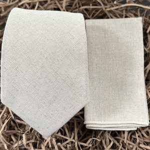Wide Tie 8cm (3&quot;), Flax Linen Tie, Pocket Square, Cream Tie, Linen Blend Tie, Linen Anniversary Gift for Men, Linen Tie for Weddings