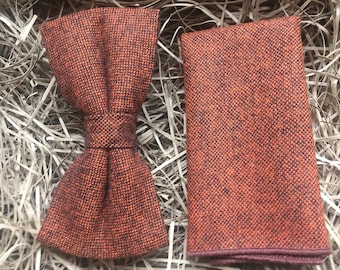 Pajarita de lana color naranja quemado: ropa de hombre para bodas de otoño / regalo de San Valentín para hombre / corbata color óxido