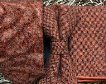 No Tariffs to USA - Burnt Orange Terra cotta Wool Tie Set: Skinny and Wide Ties - Handmade
