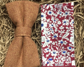 The Basswood and Cardinal: Camel Wool Bow Tie, Pocket Square, Floral Ties, Ties For Men, Wedding Ties, Vintage Style