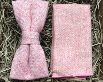 The Carnation: Blush Pink Wool Bow Tie and Pocket Square Set, Pink Bow Tie, Pink Ties, Groomsmen Gifts, Wedding Ties, Ties For Men