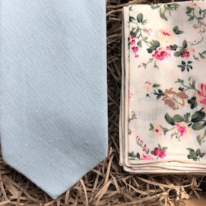 The  Rouen: Duck Egg Tie Set, Pastel Blue Men&#39;s Tie and Pocket Square, Mens Gifts, Wedding Ties, Baby Blue Ties, Slim Ties, Groomsmen Ties