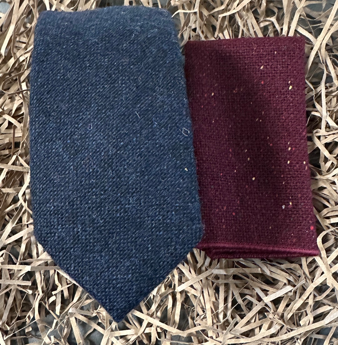 The Bellflower & Oak Navy Men's Tie, Red Pocket Square, Blue Men's