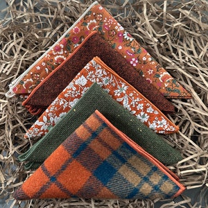 Men&#39;s Pocket Square Set in Orange, Men’s Wool Handkerchiefs, Unique Groomsmen Gifts, Wool Anniversary Gifts for Men,  Christmas Gift for Men