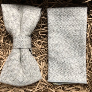 The Spindle : Grey Bow Tie, Mens Bow Wool Ties and Pocket Square, Gray Wool Pocket Square, Wedding ties, Ties For Men