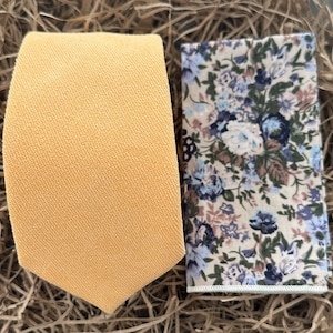 The Rudbeckia and Floral Pocket Square : Yellow Tie Set | Yellow Wedding Tie | Yellow Interview Tie | Yellow and Orange Tie |  Men&#39;s Gifts