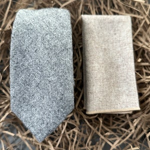 The Birch and Dill: Men&#39;s Grey Tie, Mens Gifts, Gifts for Men, Cream Pocket Handkerchief, Wedding Ties, Groomsmen Gifts