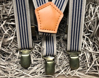 Classic Men's Blue Striped Braces: Stylish Suspenders for Groomsmen, Weddings, and Formal Events