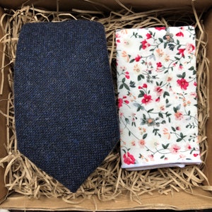 The Bellflower & Briar: Navy Blue Tie, Pocket Square, Blue Wool Necktie, Wedding Ties, Men&#39;s Gifts, Ties For Men in slim and wide widths