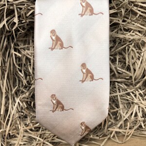 The Monkey: Beige Mens Tie with Monkey Design, Mens Ties, Monkey Ties, Men&#39;s Gifts, Wedding Ties, Groomsmen Gifts, Ties for Men
