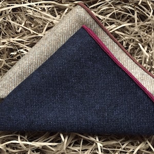 The Willow and Bell Flower Pocket Square Gift Set:  Navy Pocket Square, Wool Pocket Square, Mens Gifts, Groomsmen Gifts UK, Gifts For Men