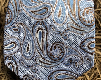 Paisley Necktie: Blue and Gold Men's Wedding Tie