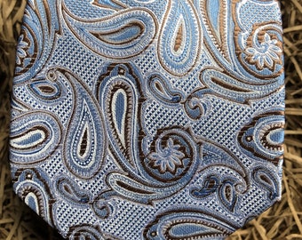 De Paisley blauwe en gouden stropdas: Paisley stropdas, herenstropdas, herengeschenken, bruiloftsbanden, stropdassen voor mannen, bruiloftsstropdassen, brede stropdas