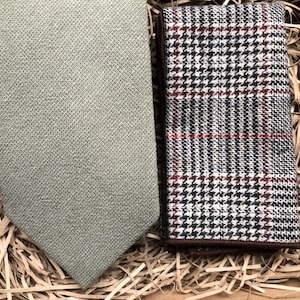 The Sage and Hedge: Sage Green Necktie and Check Pocket Square, Green Tie, Ties For Men, Wedding Ties, Pocket Square