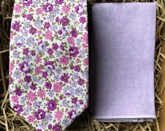 White Lavender 6cm wide Floral tie: Lavender Floral Necktie & Pocket Square, Ties For Men, Wedding Ties, Groomsmen Gifts, Mens Gifts