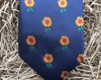 The Sunflower: Blue Mens Tie with Sunflower, Mens Ties, Blue Ties, Men's Gifts, Wedding Ties, Christmas Gift, Groomsmen Gifts, Ties for Men