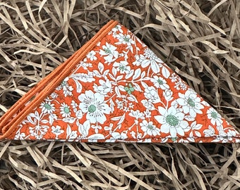 The Marigold: Men's Pocket Square, Handkerchief, Orange Floral Pocket Square, Cotton Pocket Square, Pocket Squares For Men