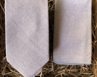 The Oat Set: Cream/Beige Linen Tie and Pocket Square, Oat Tie Set, Men's Gifts, Wedding Ties, Groomsmen Gifts, Linen Mix Tie, Cream Tie Set