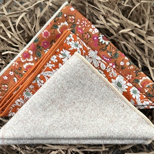 Men&#39;s Pocket Square Set, Men’s Orange Floral Handkerchiefs, Unique Groomsmen Gifts, Gifts For Men, Men&#39;s Valentines Gifts, Wedding Attire