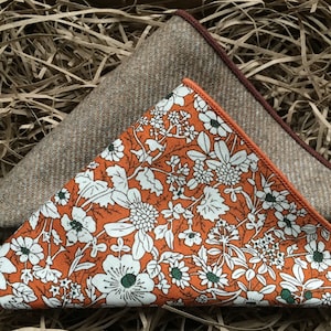 The Willow and Marigold Pocket Square Set | Orange  Handkerchief | Wool Pocket Square | Men&#39;s Gifts | Men&#39;s Hanks