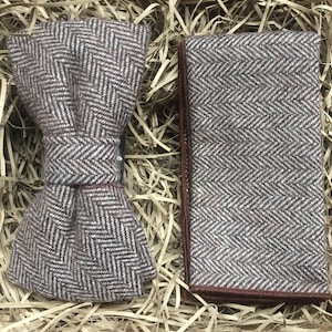 The Mangrove Set: Brown Check Pre-Tied Men's Bow Tie, Wool Pocket Square, Mens Tie Sets, Mens Gifts, Wedding Bow Tie