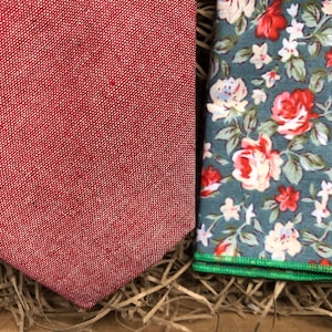The Valerian: Dusky Pink Necktie and Floral Pocket Square, Dusty Pink Tie, Ties for men, Blue Wedding Ties, Pocket Square