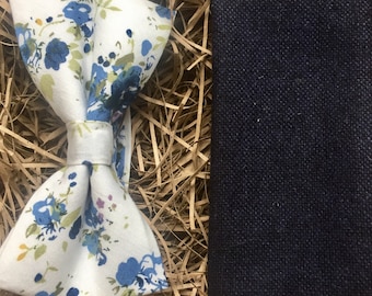 Floral Bow Tie and Navy Pocket Square Set: Men's Wedding Accessory