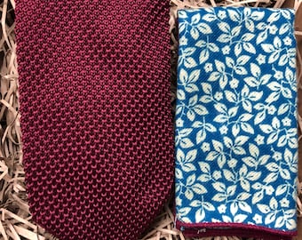 De moerbei rode gebreide stropdas & Bluestem Floral Pocket Square: rode gebreide stropdas, Mulberry stropdas, Floral Pocket Square, dassen voor mannen,