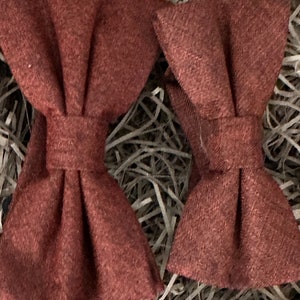 Two bow ties in a burnt orange brushed cotton for father and son.