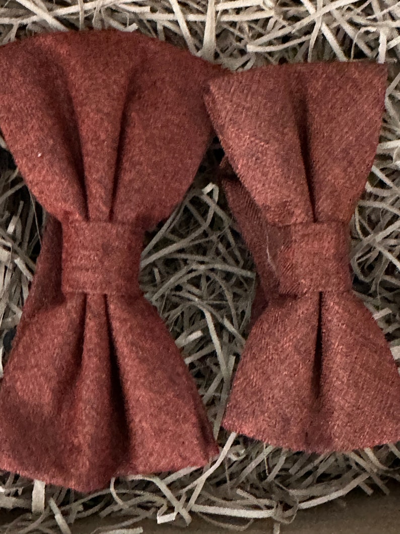 Two bow ties in a burnt orange brushed cotton for father and son.