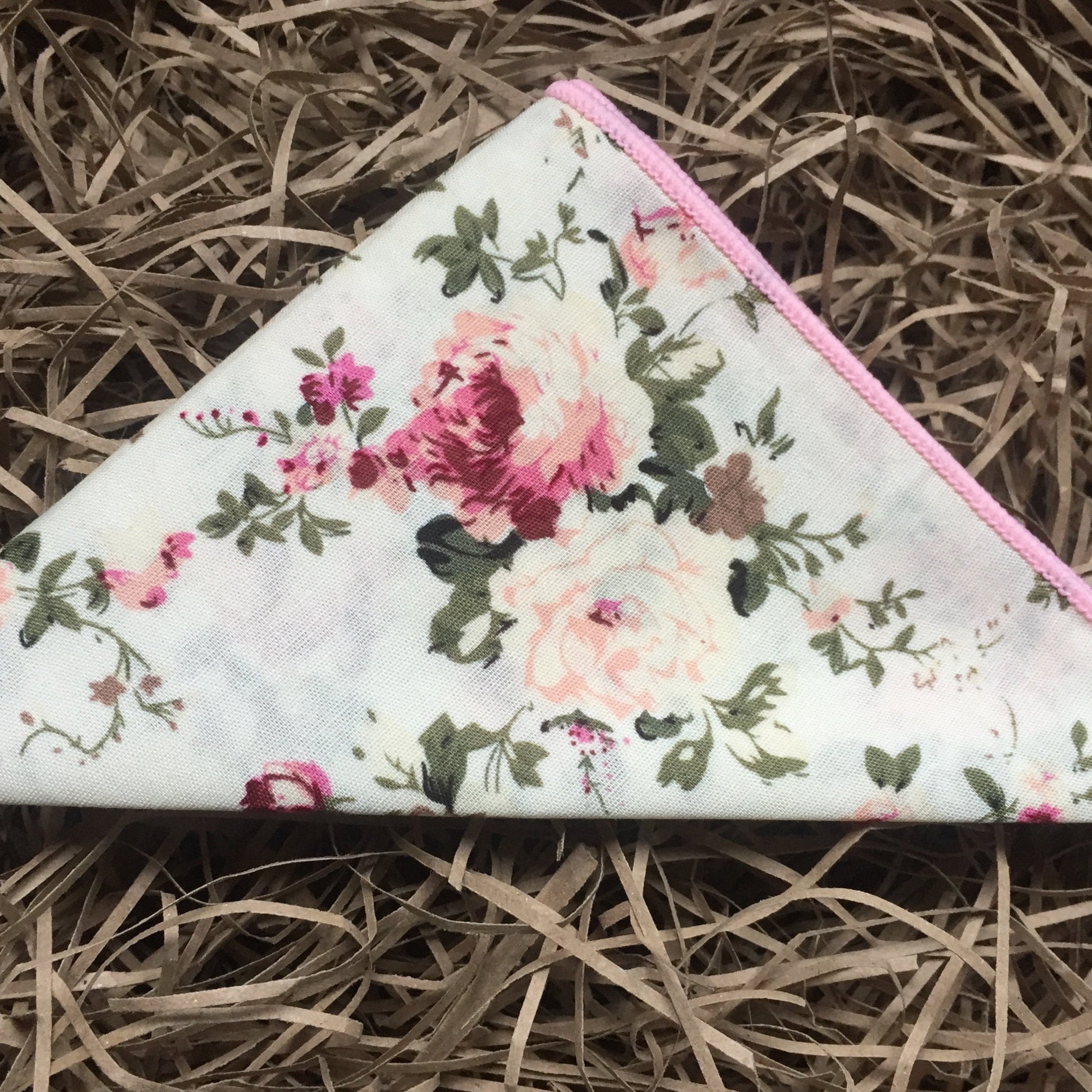 Rose Pink Floral Cotton Pocket Square - The Comte de Chambord