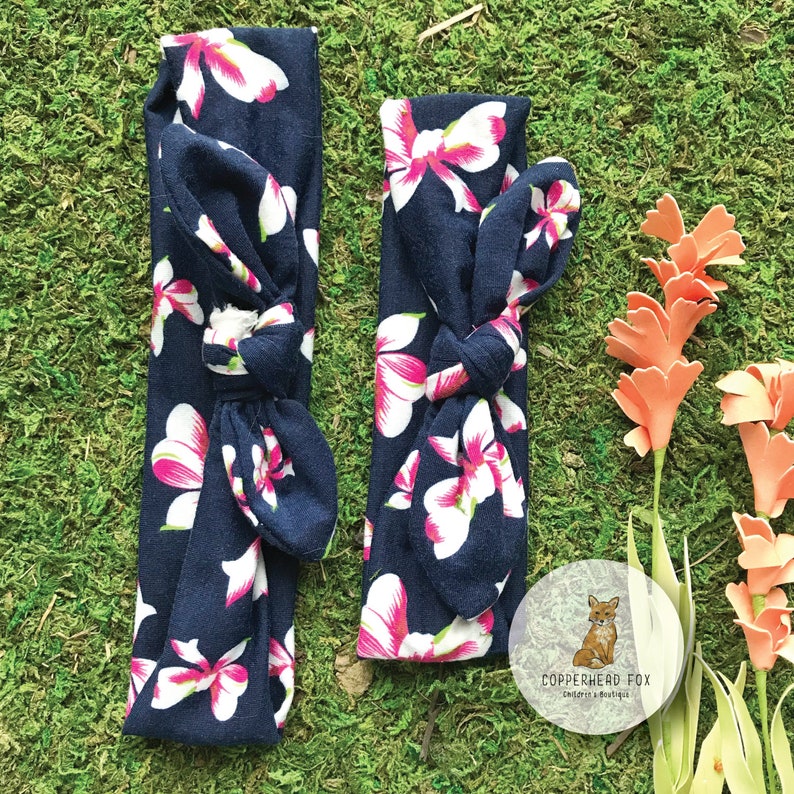Floral top knot headbands Navy Floral matching headbands Mommy /& Me Navy Floral headband