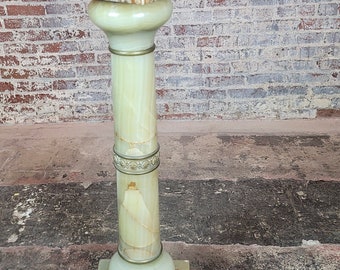 19th Century French Empire Light Green variegate Onyx & Bronze Pedestal