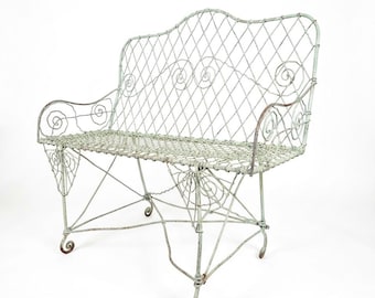 Vintage Gartensofa aus Schmiedeeisen - Minzgrüne Patina, viktorianischer Stil