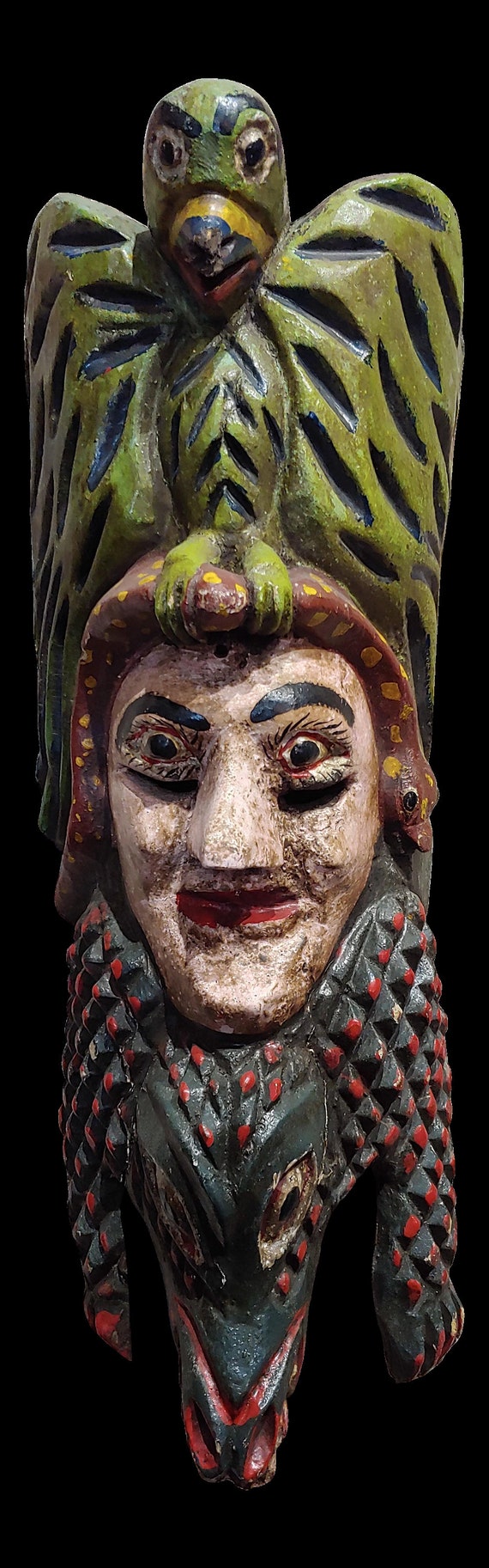 Antique Wood Carved Painted Mexican Mask - image 8