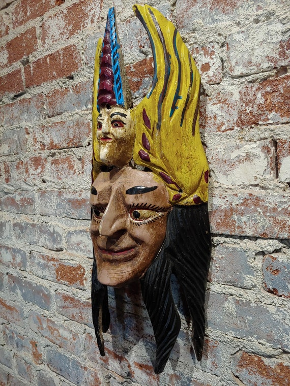 Antique Painted Wood Carved Mexican Mask - image 7