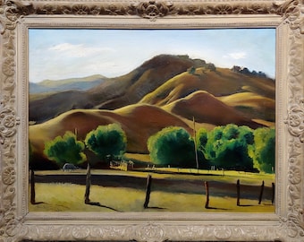 Emil Kosa Jr. 1930s Beautiful California Hills in a Farm landscape-Oil Painting