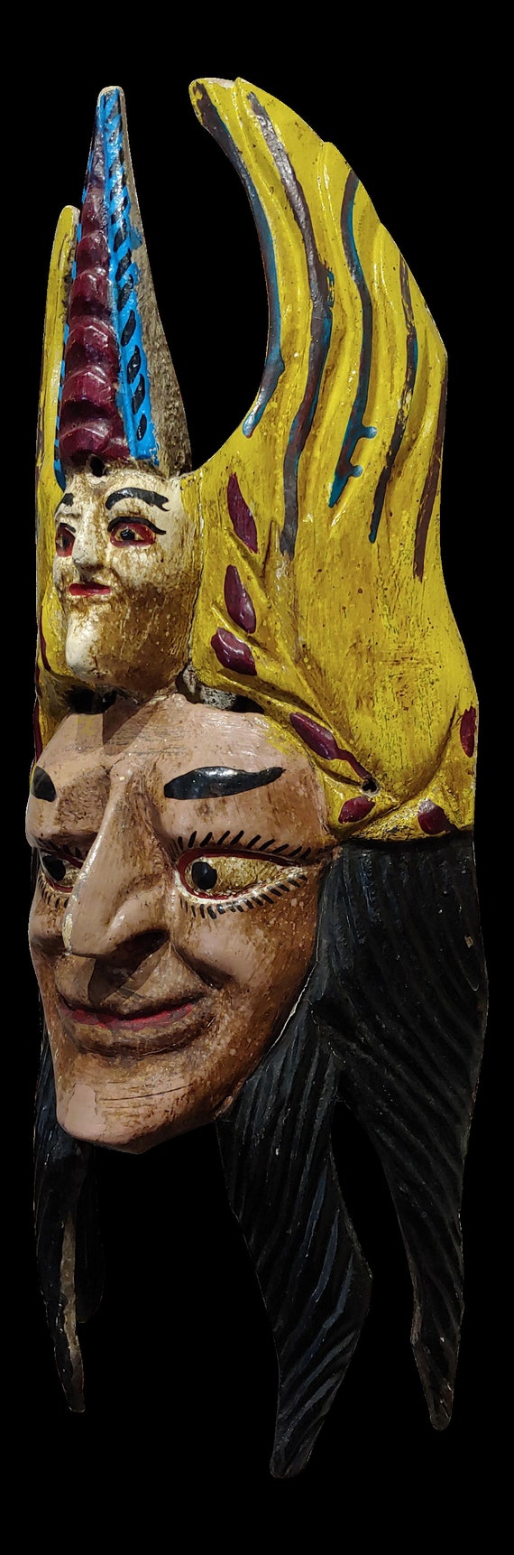 Antique Painted Wood Carved Mexican Mask - image 8