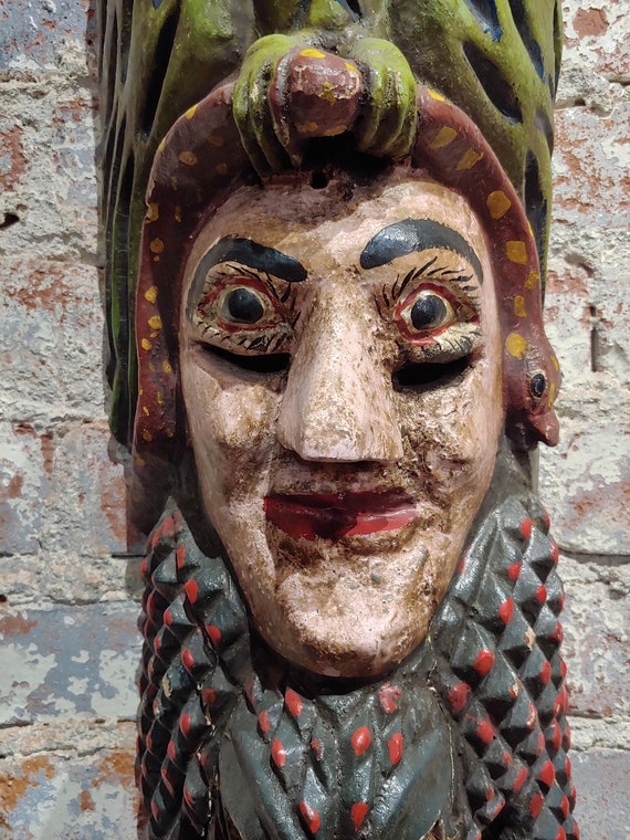 Antique Wood Carved Painted Mexican Mask - image 4