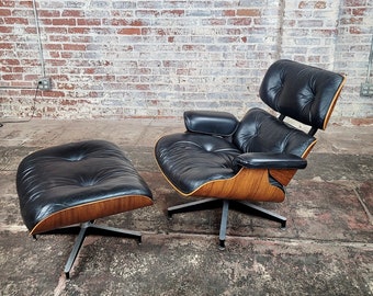Charles & Ray Eames original 1970s Lounge Chair Ottoman-Black Leather