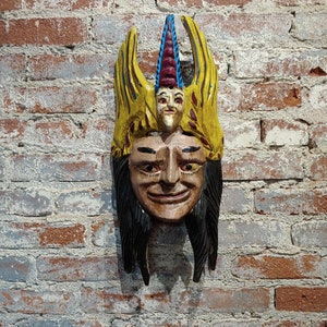 Antique Painted Wood Carved Mexican Mask