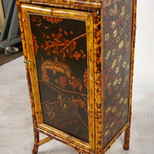 19th Century English Bamboo & Chinoiserie Lacquer Cabinet