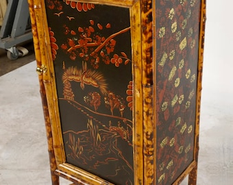 19th Century English Bamboo & Chinoiserie Lacquer Cabinet