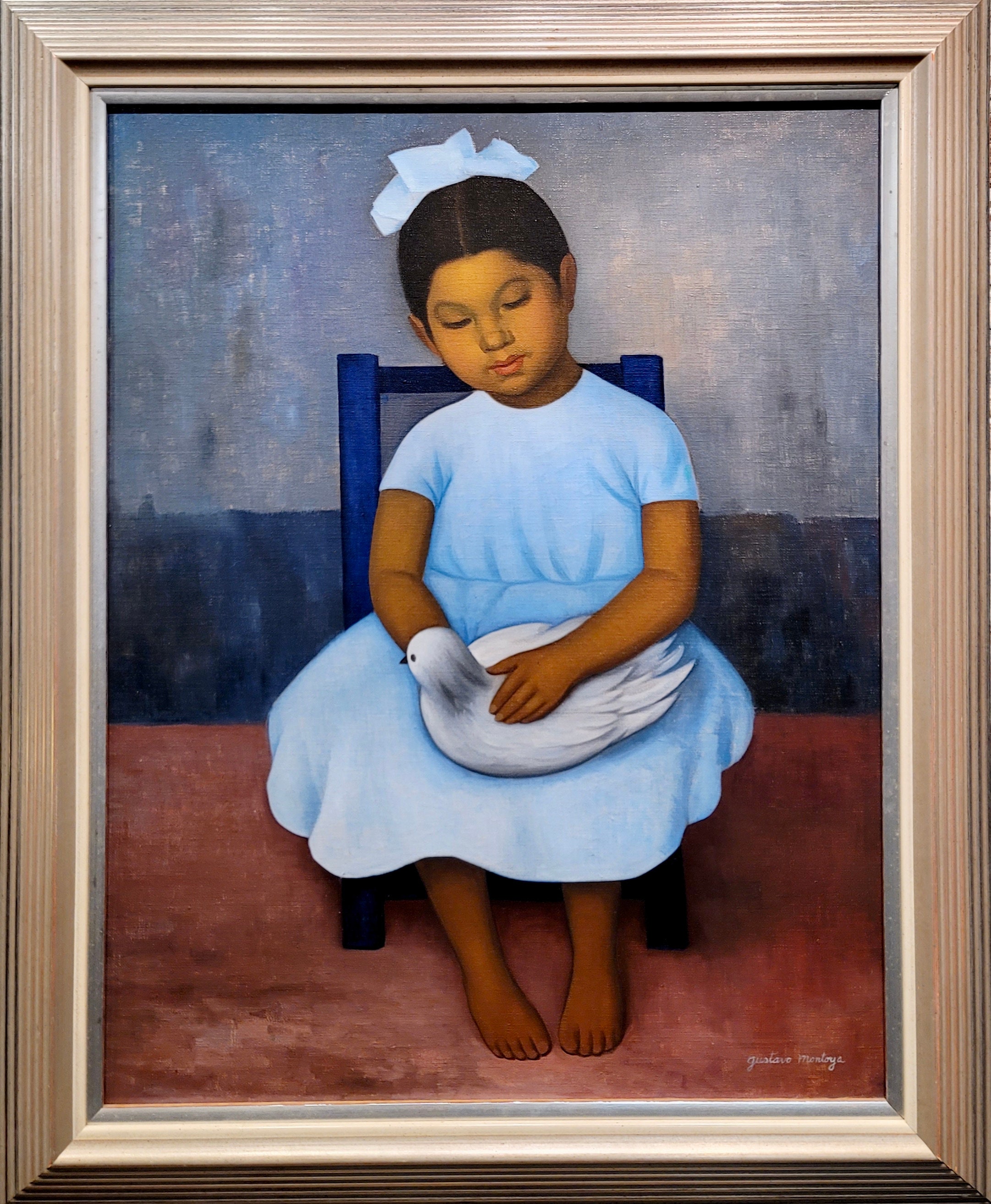 Gustavo Montoya -the Little Girl With a White Paloma -oil Painting - Etsy