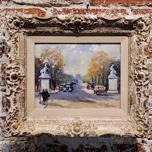 Andre Michel 1940s Champ Elysees Parisian Scene-Oil Painting image 2