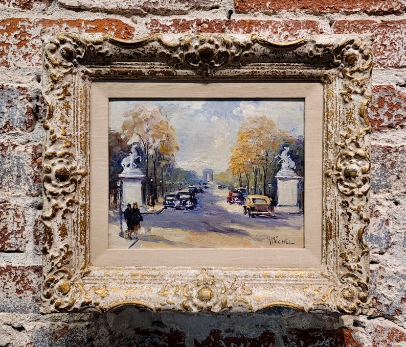 Andre Michel 1940s Champ Elysees Parisian Scene-Oil Painting image 2